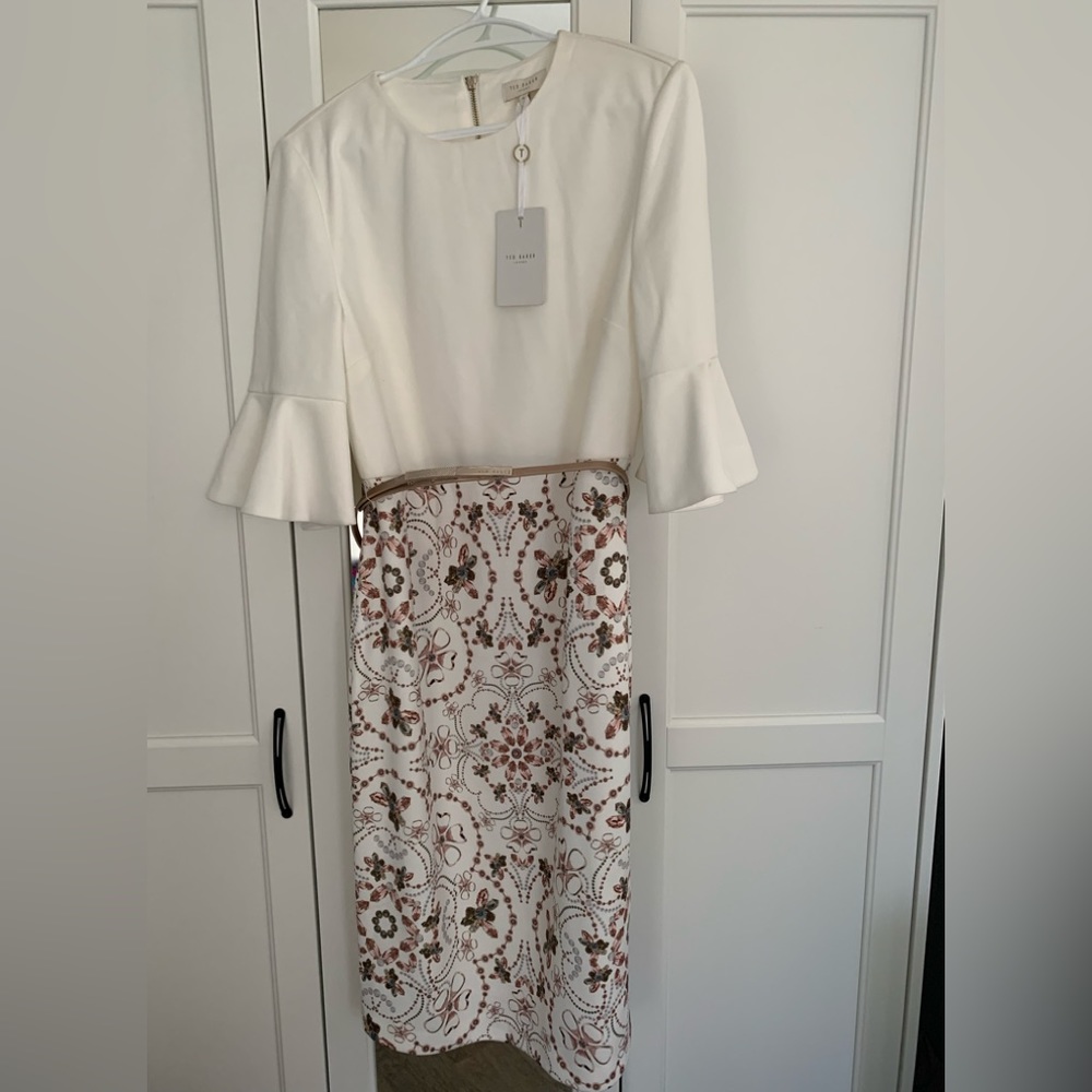 Ted Baker White Bodice Floral Print Midi Dress